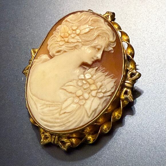 Vintage Samsan 1/20 12k Gold Filled Hand Carved Shell Cameo - Picture 3 of 7